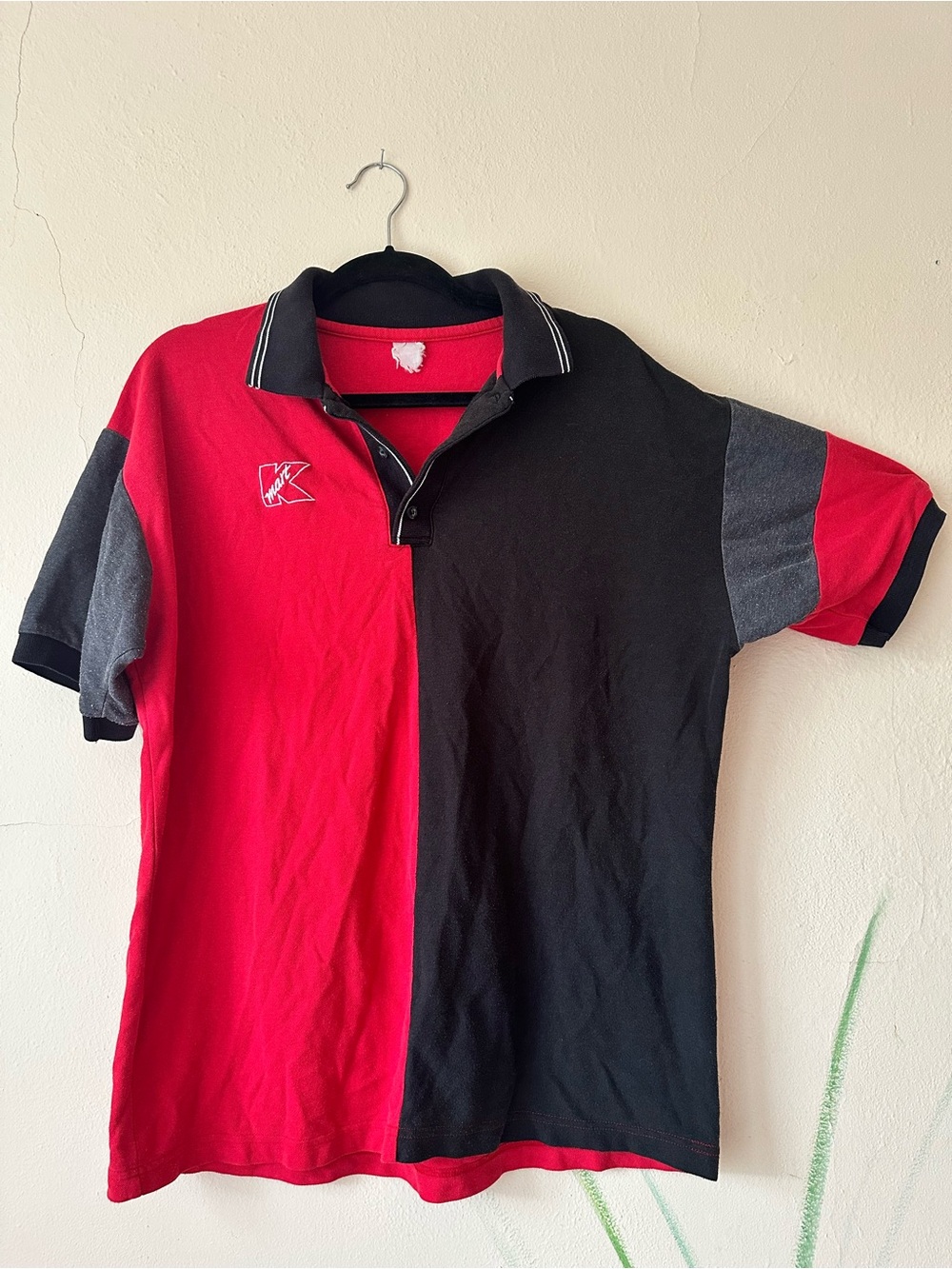 Vintage Kmart KCafe’ Eatery Red and Black Colorblock Polo Shirt with Logo